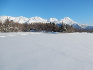 厳冬期五湖から見る知床連山